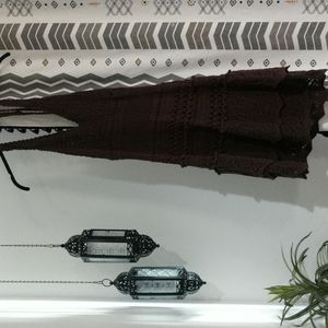 Moda Intl. Brown Crochet Halter Dress, Women's Size Medium